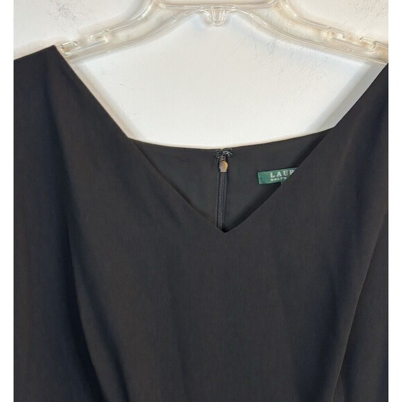 LAUREN RALPH LAUREN Women's Black V-Neck Sheath Dress 20W Cap Sleeve Cocktail - Picture 8 of 11